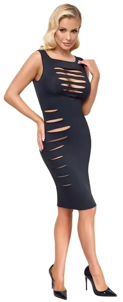 Cottelli PARTY Shift Dress Black Sheer Cut-Outs L