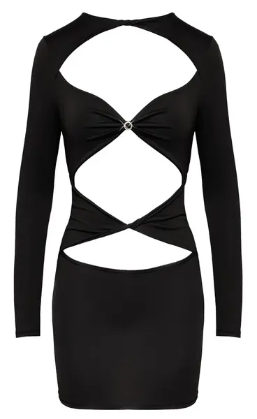 Cottelli PARTY Mini Dress Black M - Twisted Front, Rhinestone Accent