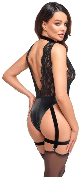 Noir Handmade Body Pearls M - Elegant Lace & Matte Choker Body with Pearls