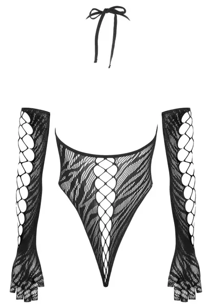 Cottelli FANTASY Black Tiger Stripe Bodysuit & Long Gloves Set S-L