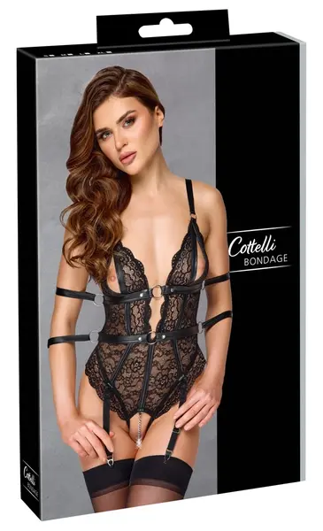 Cottelli Bondage Body XL Lace Harness with Adjustable Restraints, Black