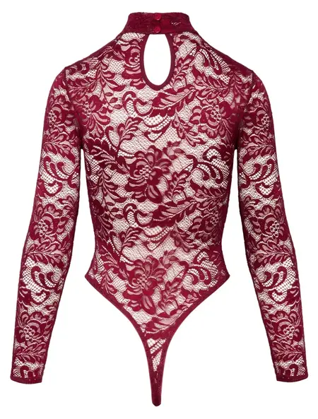 Cottelli LINGERIE Lace Bodysuit Bordeaux Red XL - Elegant Long Sleeve