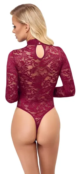 Cottelli Lingerie Lace Bodysuit Bordeaux Red Long Sleeve L