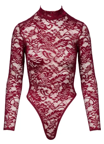 Cottelli Lingerie Lace Bodysuit Bordeaux Red Long Sleeve L