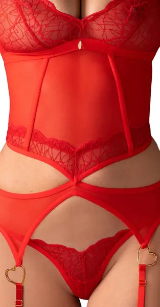 Obsessive Cupide Desir Basque Set 2XL/3XL Red Lace Adjustable Fit