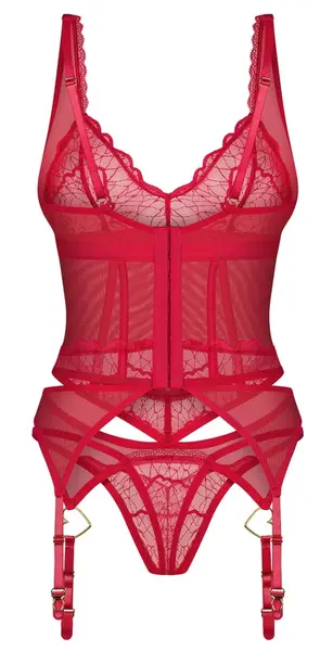 Obsessive Cupide Desir Basque Set 2XL/3XL Red Lace Adjustable Fit