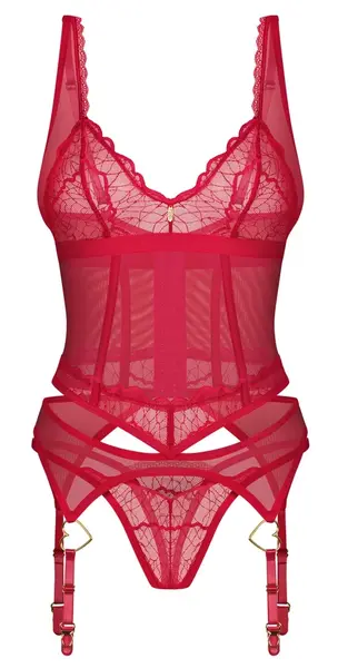 Obsessive Cupide Desir Red Lace Basque & Thong Set L/XL Adjustable