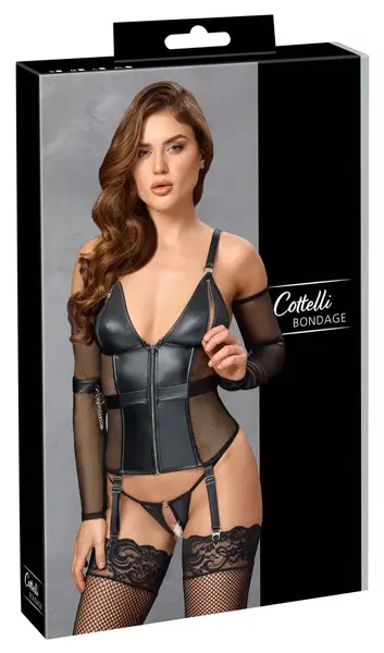 Cottelli Bondage Basque XL - Matte & Mesh Set with Arm Accessories