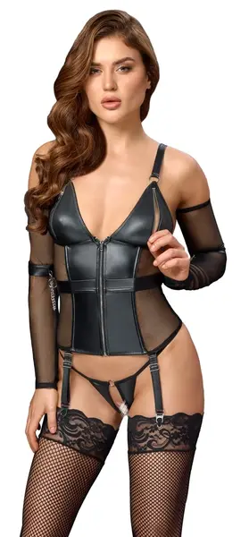 Cottelli Bondage Basque XL - Matte & Mesh Set with Arm Accessories