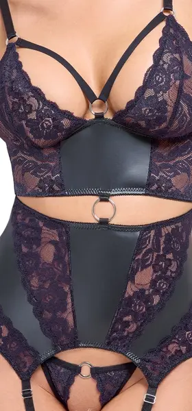 Cottelli LINGERIE Basque Set with Purple Lace Accents, Size L