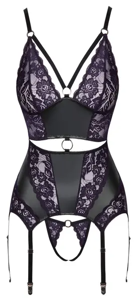 Cottelli Lingerie Basque Set with Adjustable Straps Purple-Black S