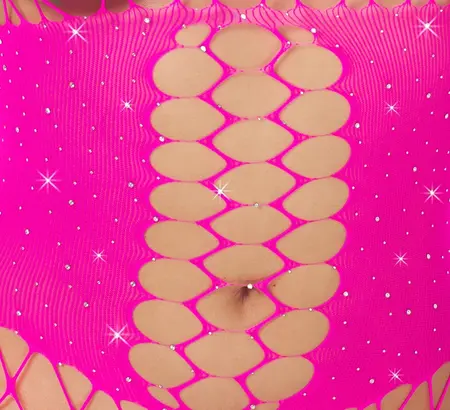 Cottelli Collection Fantasy Pink Bodystocking with Rhinestone Waist