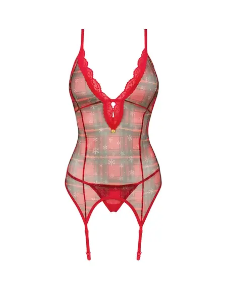 Obsessive Jollymore Lingerie Set XL/2XL - Red Tulle & Snowflake Accents