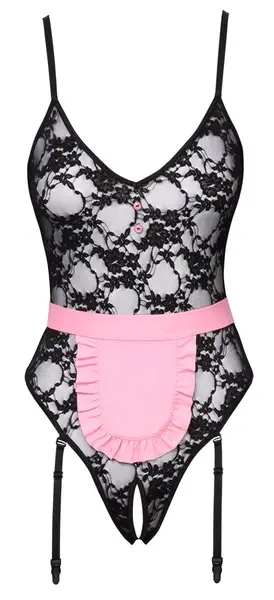 Cottelli Costumes Maid Stretch Lace Body M, Removable Suspenders, Black/Pink
