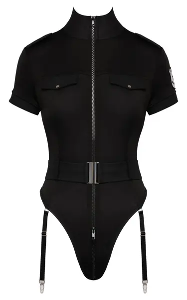 Cottelli COSTUMES Police Body L - Black Wetlook Suspender Bodysuit with Emblem