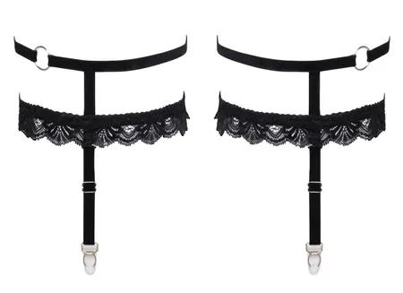 Cottelli ACCESSORIES Black Velvet Garters L/XL with Adjustable Straps