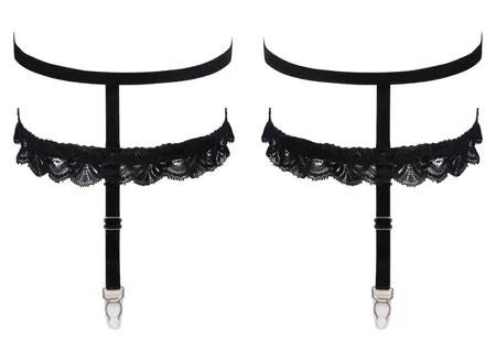 Cottelli Accessories Velvet Lace Garters S/M Black Adjustable Pair