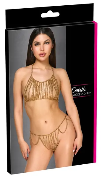 Cottelli Accessories Chain Bikini Set Gold Adjustable Metal Design