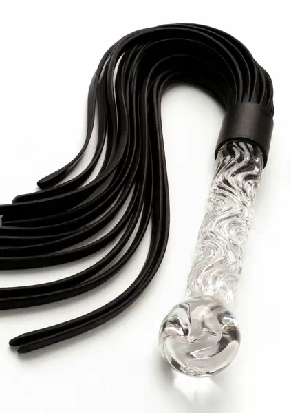 TOYJOY Crystal Leather Whip - Glass Handle & Genuine Leather, 66 cm