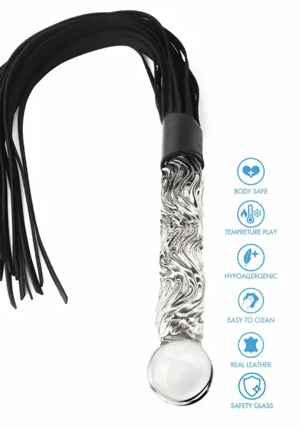 TOYJOY Crystal Leather Whip - Glass Handle & Genuine Leather, 66 cm