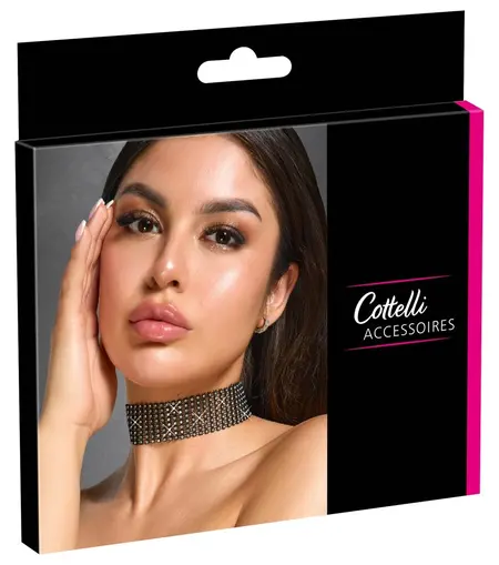 Cottelli Accessories Rhinestone Black Adjustable Choker, 36 cm + Extension