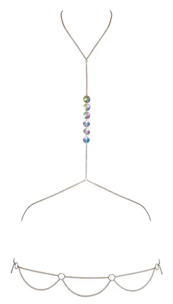 Cottelli ACCESSOIRES Gold Body Chain with Hologram Gems Adjustable Fit