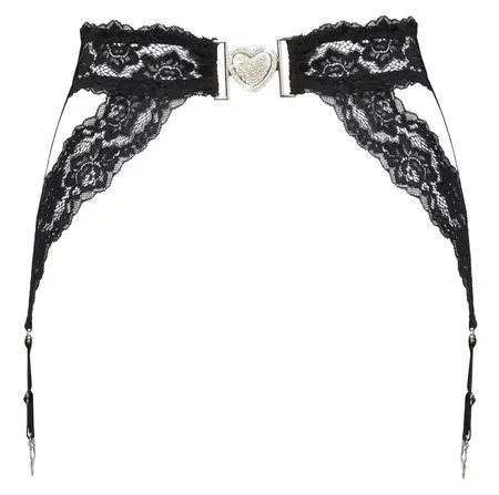Cottelli Lingerie Lace Suspender Belt Heart Accent Black L/XL