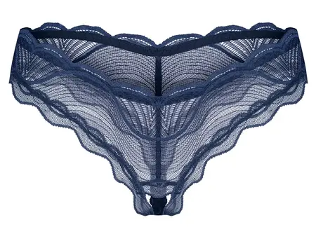 Obsessive Nightly Blue Thong M/L Transparent Lace Crotchless Design