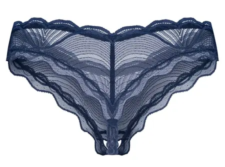 Obsessive Nightly Blue Thong M/L Transparent Lace Crotchless Design