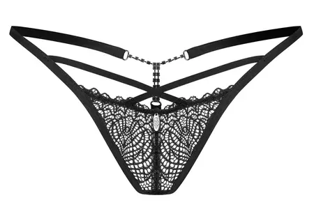 Obsessive Iliosa Lace String L/XL with Decorative Chains, Black