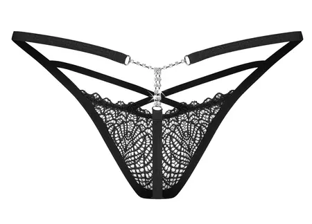 Obsessive Iliosa Lace String L/XL with Decorative Chains, Black