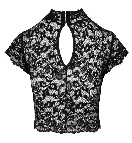 Noir Handmade Top Lace Model M Black Floral Sheer Stand Collar