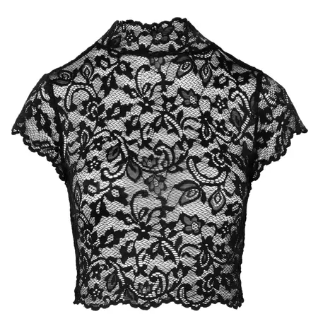 Noir Handmade Lace Crop Top S Black - Elegant Floral Stand Collar