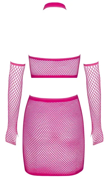 Cottelli Fantasy Hot Pink Mesh Set S-L - Crop Top, Skirt & Gauntlets