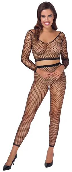 Cottelli FANTASY Black Mesh Crop Top & Crotchless Legging Set S-L
