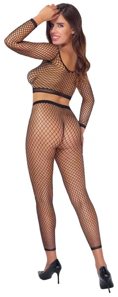 Cottelli FANTASY Black Mesh Crop Top & Crotchless Legging Set S-L