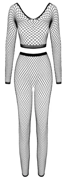 Cottelli FANTASY Black Mesh Crop Top & Crotchless Legging Set S-L