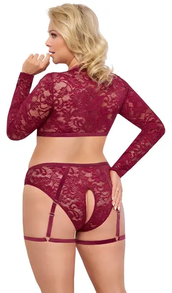 Cottelli Curves Lace & Velvet Red Lingerie Set 3XL Adjustable Straps