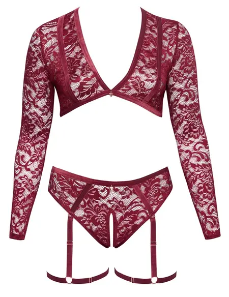 Cottelli Curves Lace & Velvet Red Lingerie Set 3XL Adjustable Straps