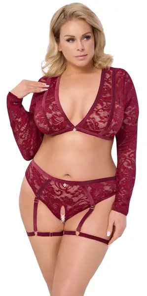 Cottelli CURVES Lace & Velvet Set Red 2XL - Decorative Heart Accents