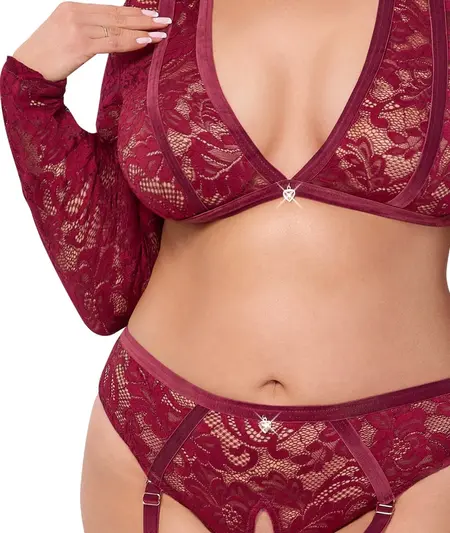 Cottelli CURVES Lace & Velvet Set Red 2XL - Decorative Heart Accents