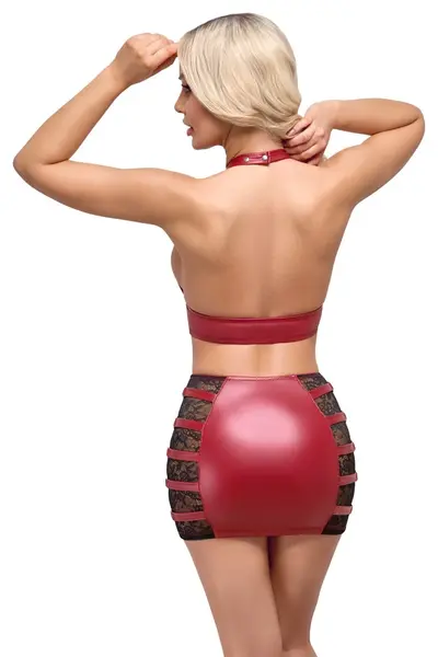 Cottelli PARTY Red Wet Look Crop Top & Mini Skirt Set L