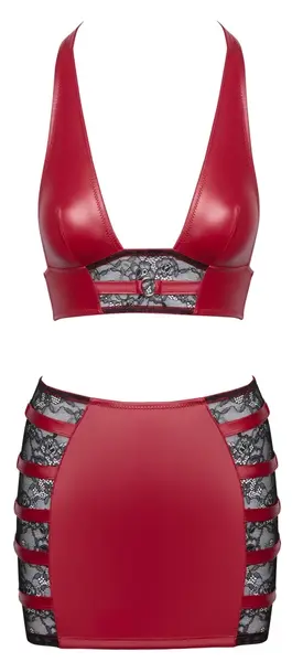 Cottelli PARTY Red Crop Top & Mini Skirt Set with Lace S