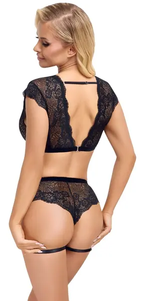Cottelli LINGERIE Black Lace Set L - Top & Open Briefs with Rhinestone Accent