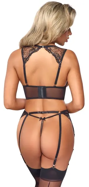 Abierta Fina Embroidered Intimate Set XL with Adjustable Straps, Black