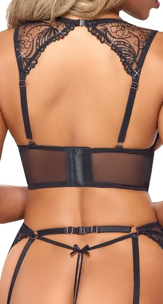 Abierta Fina Embroidered Black Lingerie Set S with Rose Gold Details