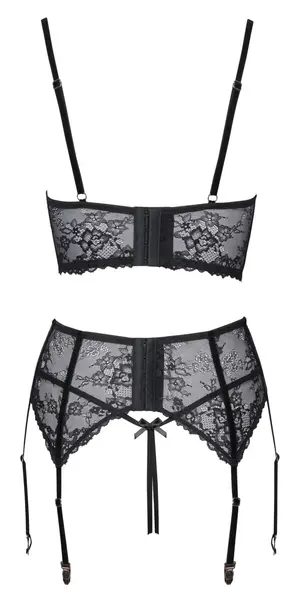 Cottelli Lingerie Shelf Bra Set Chain Black Lace 80B/M Adjustable