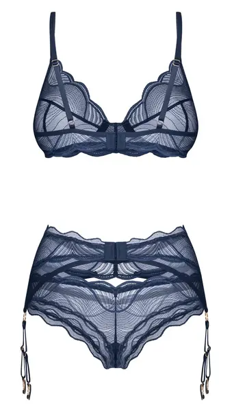 Obsessive Nightly Blue Intimate Lace Bra Set XS/S Adjustable Fit