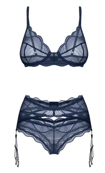 Obsessive Nightly Blue Lace Lingerie Set M/L Adjustable Fit