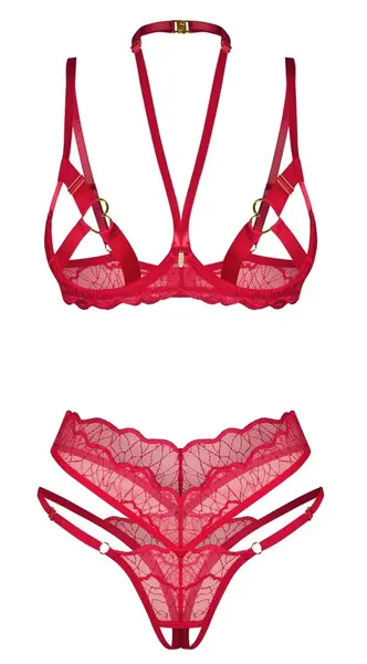 Obsessive Cupide Desir Red Lace Bra & Thong Set S/M Adjustable